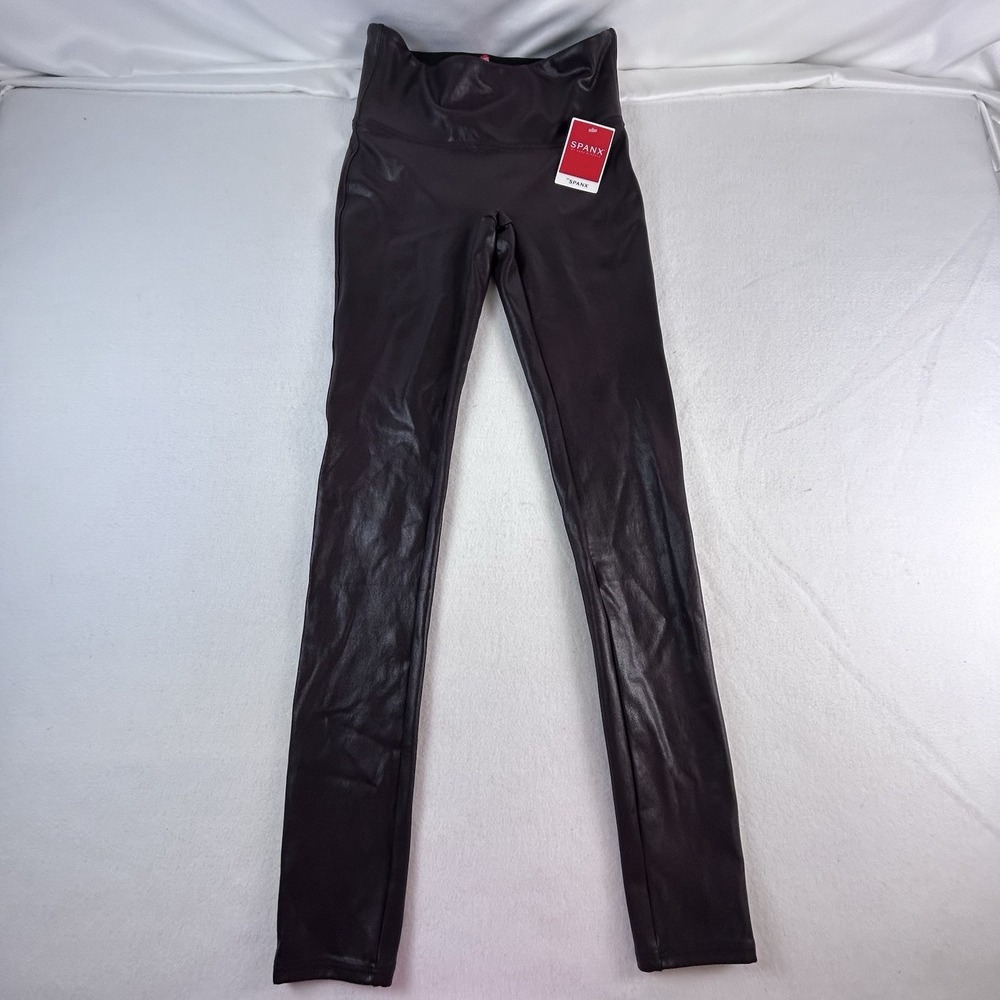 Spanx Leggings Women S Raisin Coated‎ Faux Leather Sculpting Wide Waistband NWT